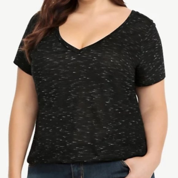 torrid Tops - Torrid Speckled Black Double V-Neck Tee 3 22 24